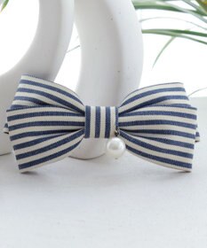 Tiaclasse ボーダーリボンバレッタ（パール付き）