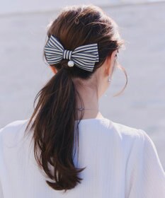 Tiaclasse ボーダーリボンバレッタ（パール付き）