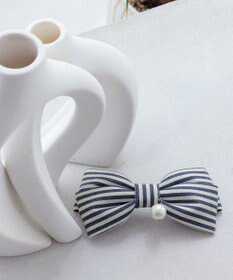 Tiaclasse ボーダーリボンバレッタ（パール付き）