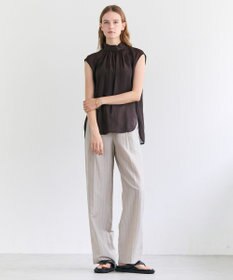 BEIGE， ERYTH / リネンストライプ タックワイドパンツ