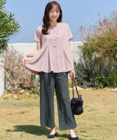 Tiaclasse 綿混リンクル加工ワイドパンツ