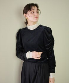 #Newans 【洗濯機可／ 前後着用可】 ギャザースリーブシアーベロアカーディガン