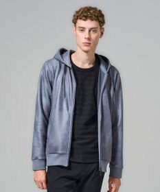 JOSEPH HOMME レザーライクジャージー　フーディー ライトグレー系