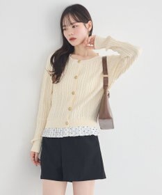 earth music&ecology 【予約】プリーツレイヤーケーブルニットカーディガン