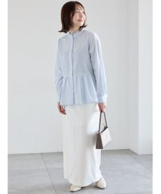 Te chichi パール釦スタンドフリルペプラムブラウス