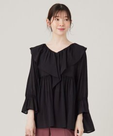 ANY SIS 【洗える】シアーヴィンテージライクラッフル ブラウス