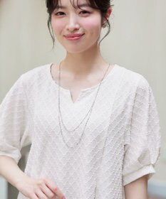 Tiaclasse L ダイヤ柄ふくれカットソーフレアトップス
