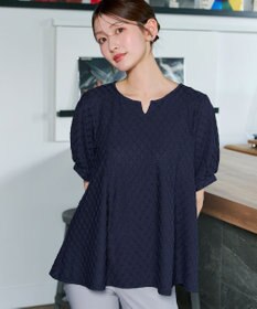 Tiaclasse L ダイヤ柄ふくれカットソーフレアトップス