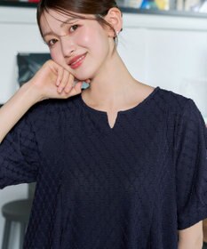 Tiaclasse L ダイヤ柄ふくれカットソーフレアトップス