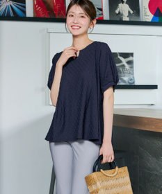 Tiaclasse L ダイヤ柄ふくれカットソーフレアトップス