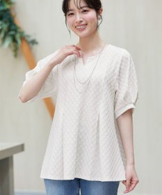 Tiaclasse L ダイヤ柄ふくれカットソーフレアトップス