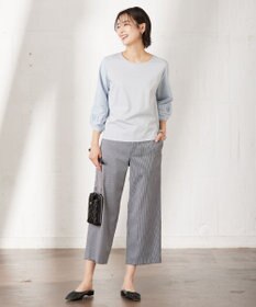 J.PRESS LADIES L コンビジャージー ギャザースリーブ カットソー