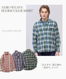 J.PRESS MEN ひんやりで品あり【吸水速乾 / 接触冷感 / 高通気性】Aero Weave クールマックス サッカー 長袖シャツ / B.D.