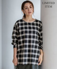 23区 L 【Lサイズ限定】ブラッシュド ビエラチェック ノーカラーブラウス