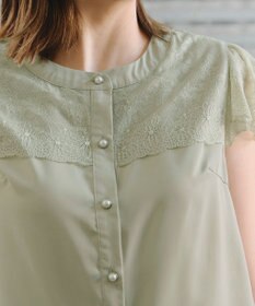 Tiaclasse L 【洗える】フレンチスリーブレースブラウス