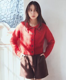 earth music&ecology 格子編み襟付きニットカーディガン