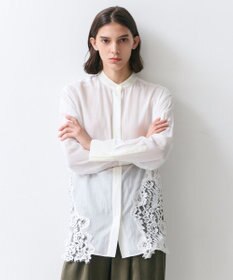 BEIGE， GALENA / コットンレースバンドカラーシャツ