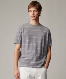 JOSEPH ABBOUD 【和紙ニット/日本素材・縫製/ 軽量/通気性/速乾性】和紙フライスボーダー Tシャツ ライトグレー系2