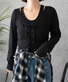 WEGO レイヤードレースアップ長袖トップス