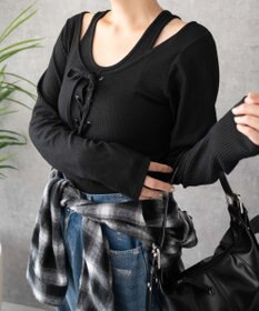 WEGO レイヤードレースアップ長袖トップス