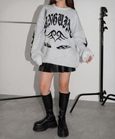 WEGO モチーフグラフィックフラッフィーニットプルオーバー