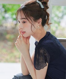 Tiaclasse L 【洗える】フレンチスリーブレースブラウス