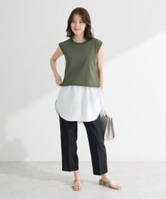 Green Parks きれいシルエット麻調パンツ（テーパード）