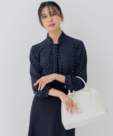 23区 L 【洗える】トライアングルプリント ネックデザイン ブラウス