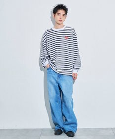 WEGO 【MLサイズ展開】ボーダーワンポイントT（LS）