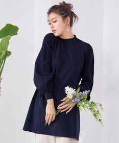 Tiaclasse 【洗える】袖ケーブルニットチュニック