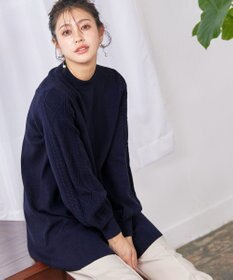 Tiaclasse 【洗える】袖ケーブルニットチュニック