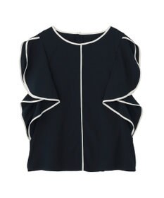YECCA VECCA 配色ラッフルスリーブブラウス