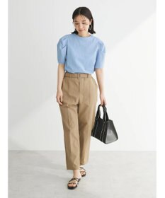 Green Parks 綿麻混バックルベルト付テーパードパンツ