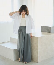 #Newans 【洗濯機可能/シワになりにくい】〈お尻・太ももをカバー〉フレアスリーブイタリアンカラーシャツ