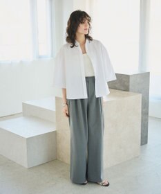 #Newans 【洗濯機可能/シワになりにくい】〈お尻・太ももをカバー〉フレアスリーブイタリアンカラーシャツ