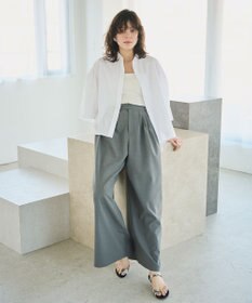 #Newans 【洗濯機可能/シワになりにくい】〈お尻・太ももをカバー〉フレアスリーブイタリアンカラーシャツ