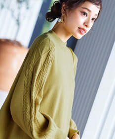 Tiaclasse 【洗える】袖ケーブルニットチュニック