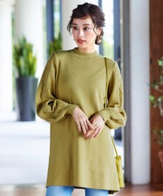 Tiaclasse 【洗える】袖ケーブルニットチュニック