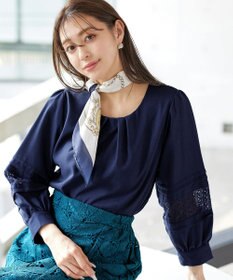 Tiaclasse L 【洗える】袖レースはさみこみシャツ