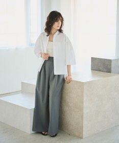 #Newans 【洗濯機可能/シワになりにくい】〈お尻・太ももをカバー〉フレアスリーブイタリアンカラーシャツ