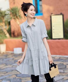 Tiaclasse L 【洗える】1枚で大人華やぐ2段ティアードシャツチュニック