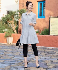 Tiaclasse L 【洗える】1枚で大人華やぐ2段ティアードシャツチュニック