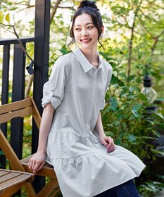 Tiaclasse L 【洗える】1枚で大人華やぐ2段ティアードシャツチュニック