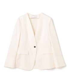 BEIGE， 【洗える】CAROLE / リネンライクノーカラーハーフ丈ジャケット