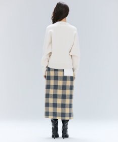 BEIGE， HOBBS / フェイクレザーポケットウールチェックラップスカート