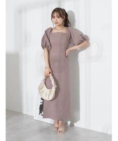 earth music&ecology 配色ステッチパフスリーブワンピース