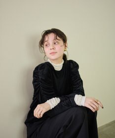 #Newans 【洗濯機可／ 前後着用可】 ギャザースリーブシアーベロアカーディガン