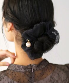 ANY SIS 【WEB限定】シアー パール調 シュシュ ブラック