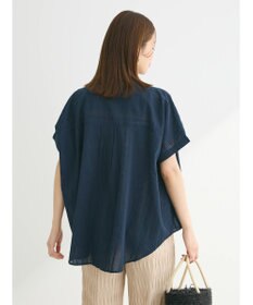 Green Parks インド綿  バンドカラーデザイン５分袖シャツ