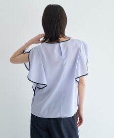 YECCA VECCA 配色ラッフルスリーブブラウス